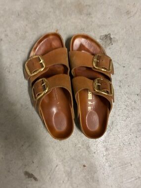 Birkenstock Brown Sandals with Gold Buckles